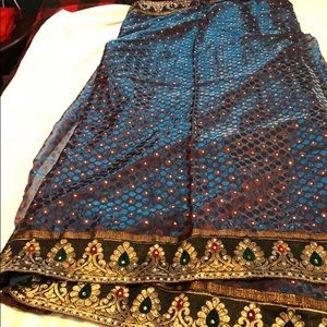 Blue silk Indian saree